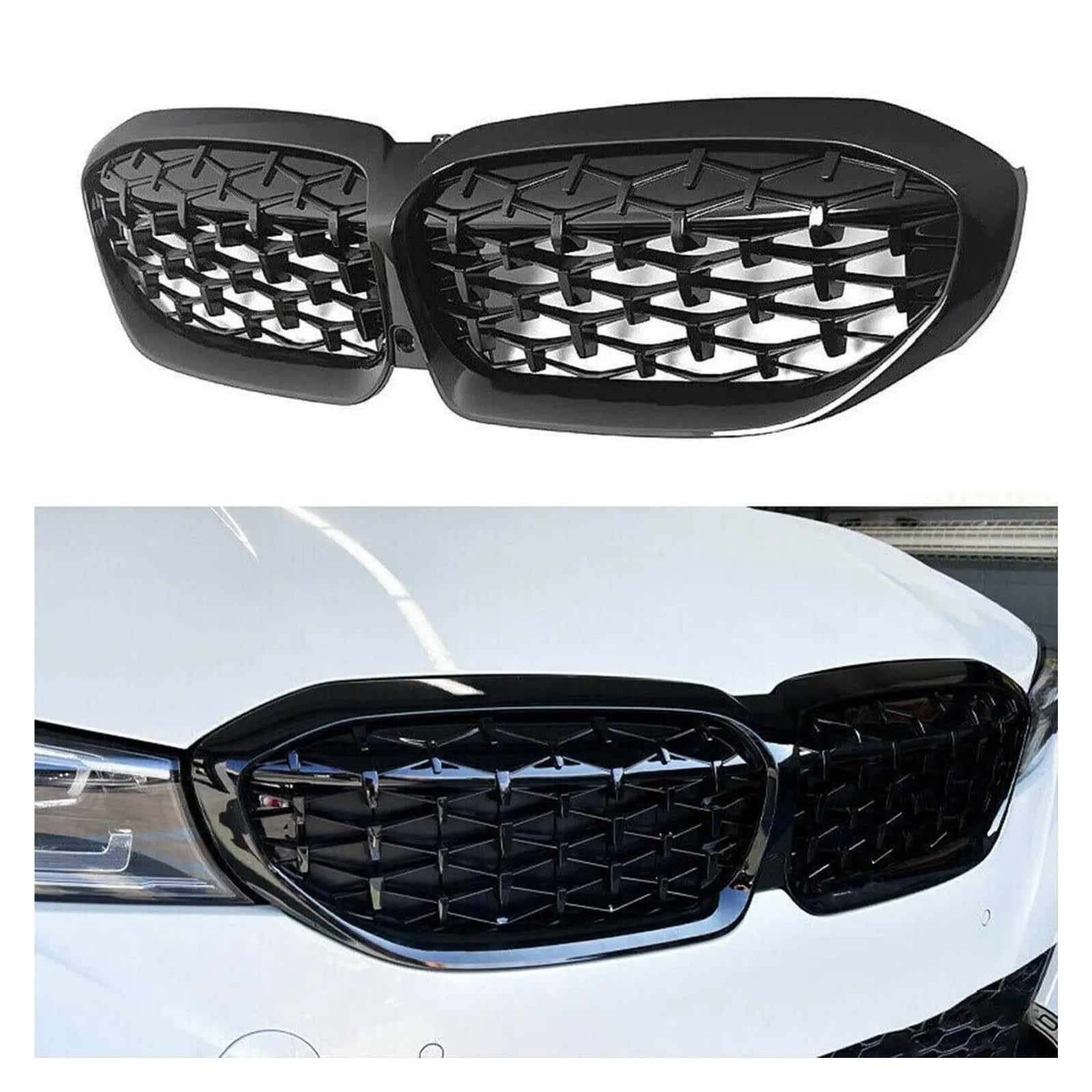 Kühlergrill Frontstoßstangenhaube Nierengrill Renngitter Ersatz Black Diamond Meteor Style Für G20 3er G20 G21 G28 2019-2022 Nieren Kühlergrill von GOINTDJD