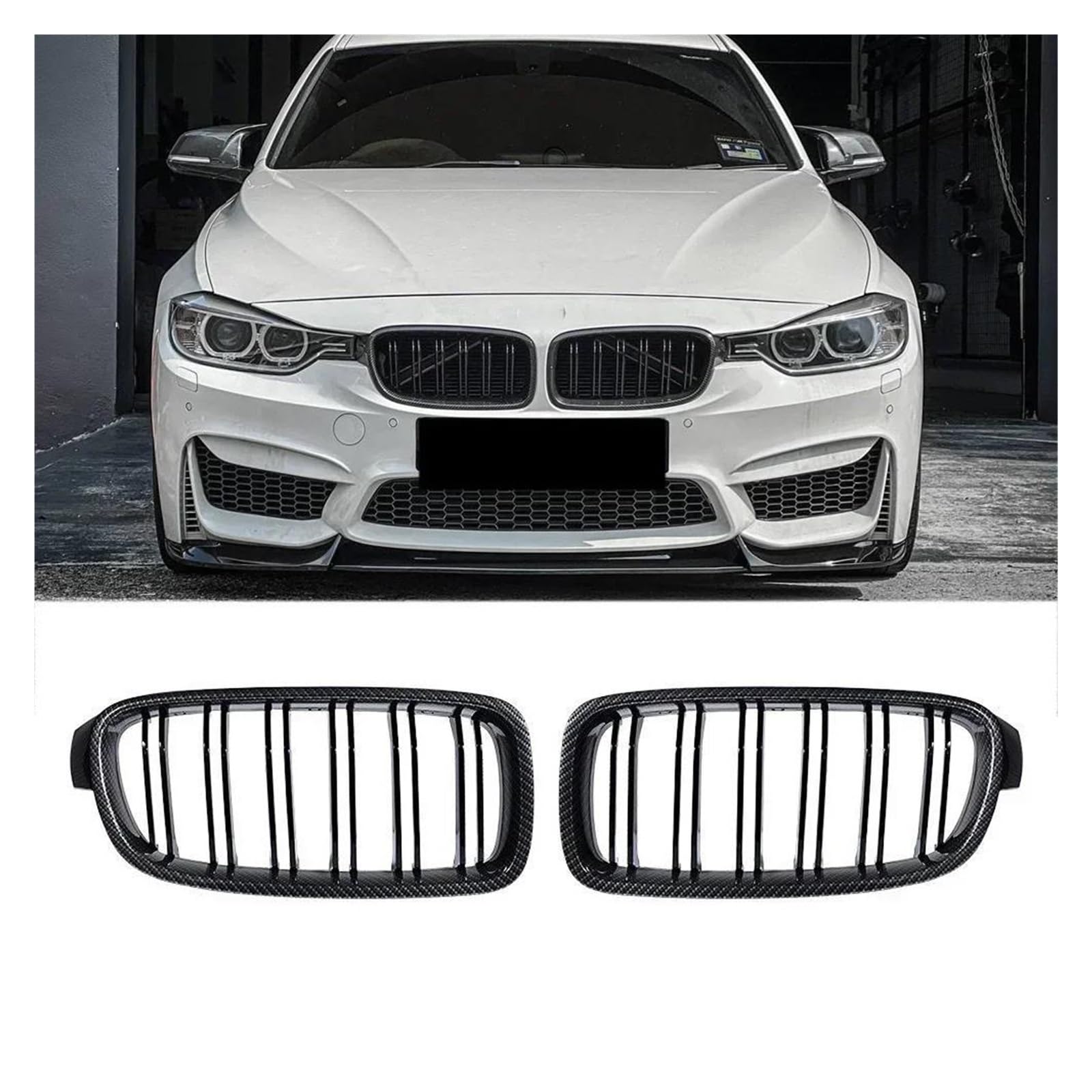 Kühlergrill Für 3er F30 F31 F35 2012-2019 320i 325i M3 Frontstoßstange Nierengrill Carbonfaser Diamant Chrom Kühlergrillabdeckung Nieren Kühlergrill(Carbon Look) von GOINTDJD