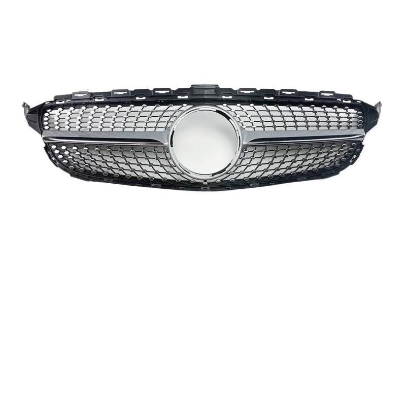 Kühlergrill Für Benz C W205 C205 S205 2014-2021 Für AMG Stil Refit Für GT Für GTR Diamant Inlet Mesh Front Grille Grill Tuning Nieren Kühlergrill(14-18 D Silver) von GOINTDJD