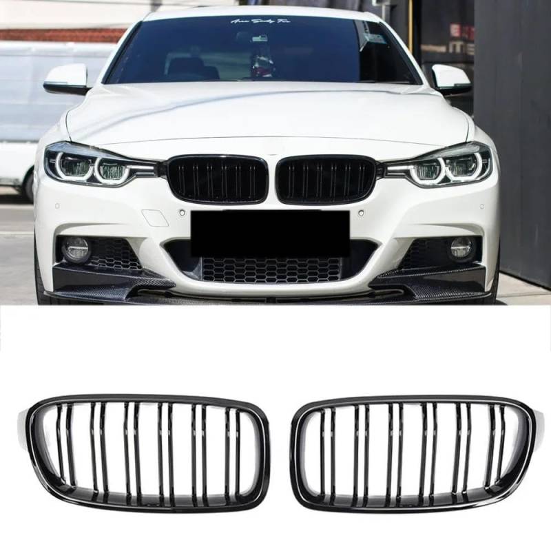 Kühlergrill Für F30 F31 F35 2012-2019 320i 325i 328i Autozubehör ABS Auto-Styling Niere Kühlergrill Dual Lamellengitter Nieren Kühlergrill(Glossy Black) von GOINTDJD