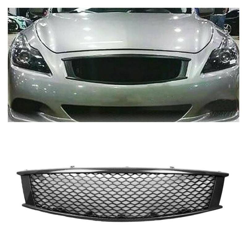 Kühlergrill Für Infiniti G G37 Q60 2 Tür 2008-2013 Auto Frontgrill Wabenstil Schwarz Obere Stoßstange Haube Mesh Ersatz Nieren Kühlergrill(Kohlefaser-Optik) von GOINTDJD