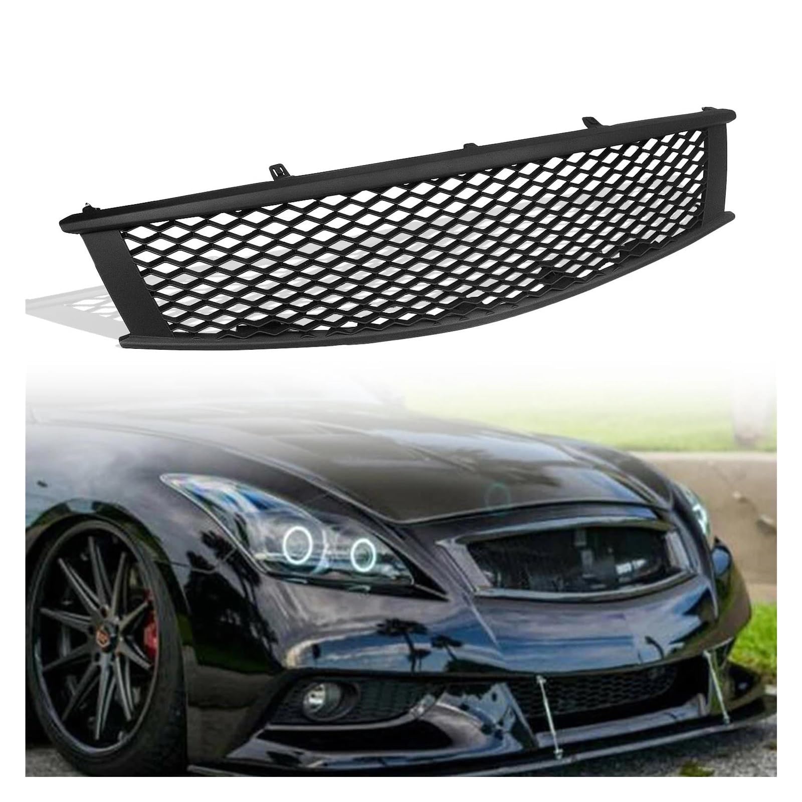 Kühlergrill Für Infiniti G G37 Q60 2 Tür 2008-2013 Auto Frontgrill Wabenstil Schwarz Obere Stoßstange Haube Mesh Ersatz Nieren Kühlergrill(Matt-schwarz) von GOINTDJD