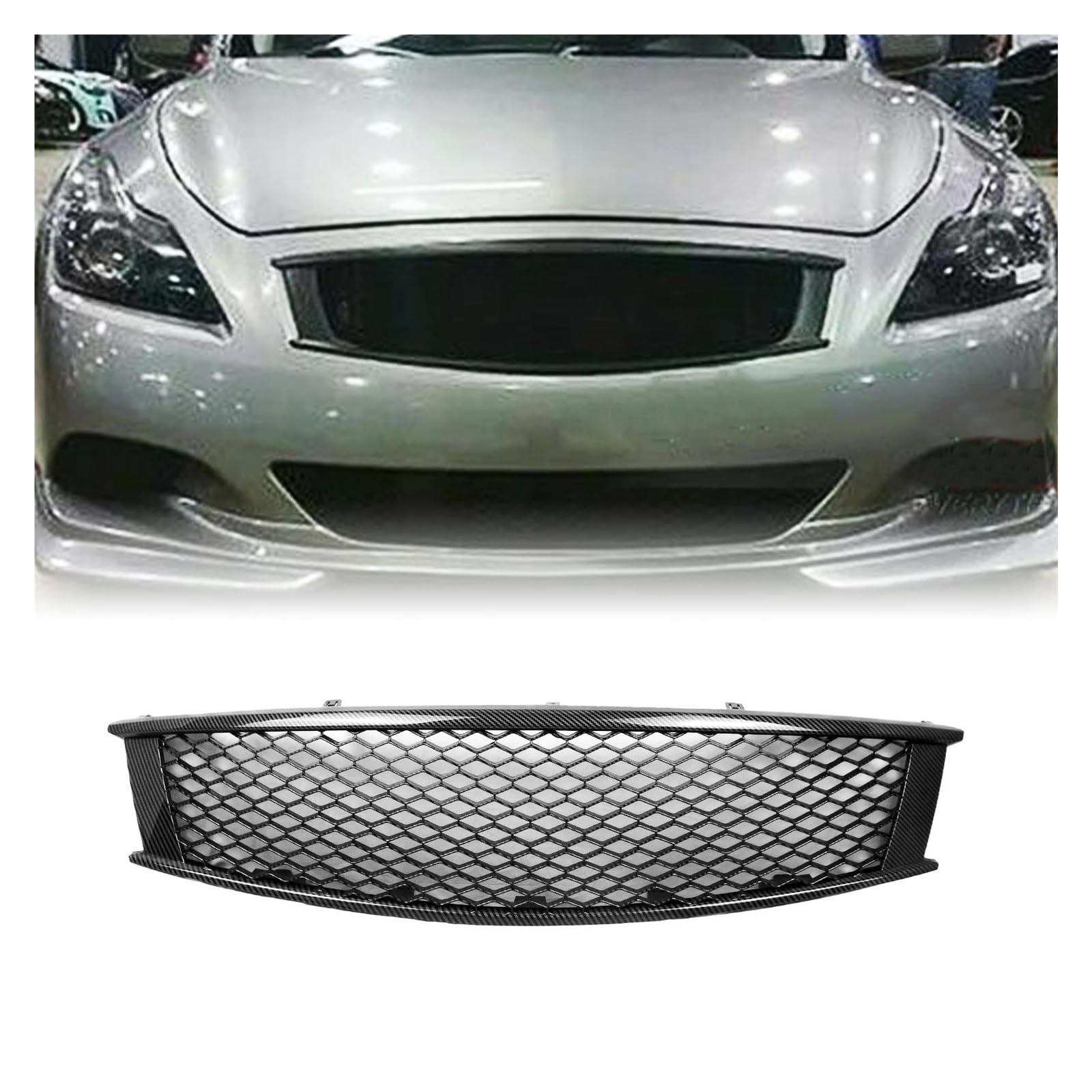 Kühlergrill Für Infiniti G G37 Q60 Coupe 2 Türer 2008–2013 Grill Vorderer Grill Wabenstruktur Karbonfaser-Optik/Glanz/Mattschwarz Stoßstangenhaube Nieren Kühlergrill(Glossy Black) von GOINTDJD