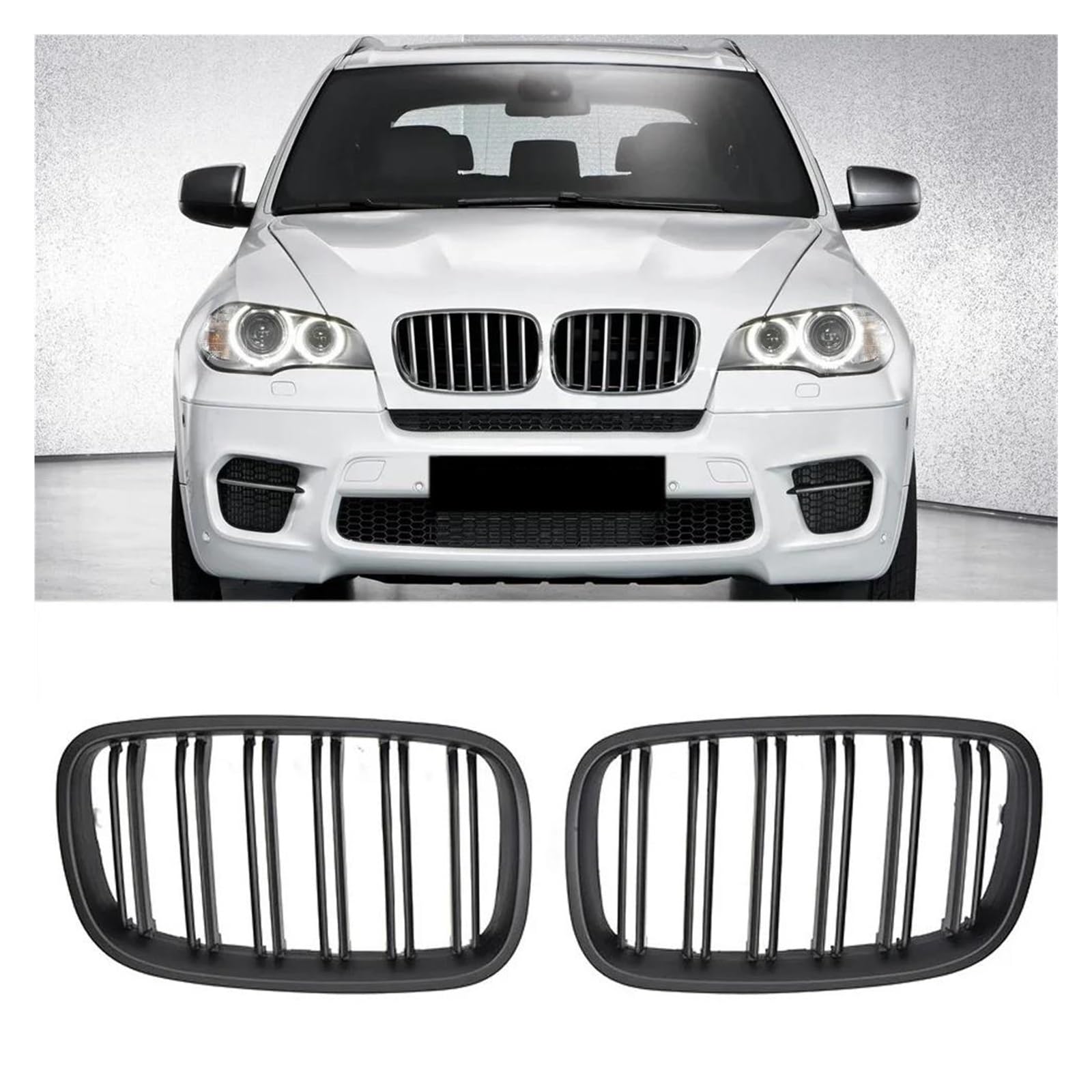 Kühlergrill Für X5 E70 2007-2013 X6 E71 E72 2008-2014 Autozubehör Glanzschwarz Carbon Style Front Nieren Doppellamellengrill Nieren Kühlergrill(Matt-schwarz) von GOINTDJD