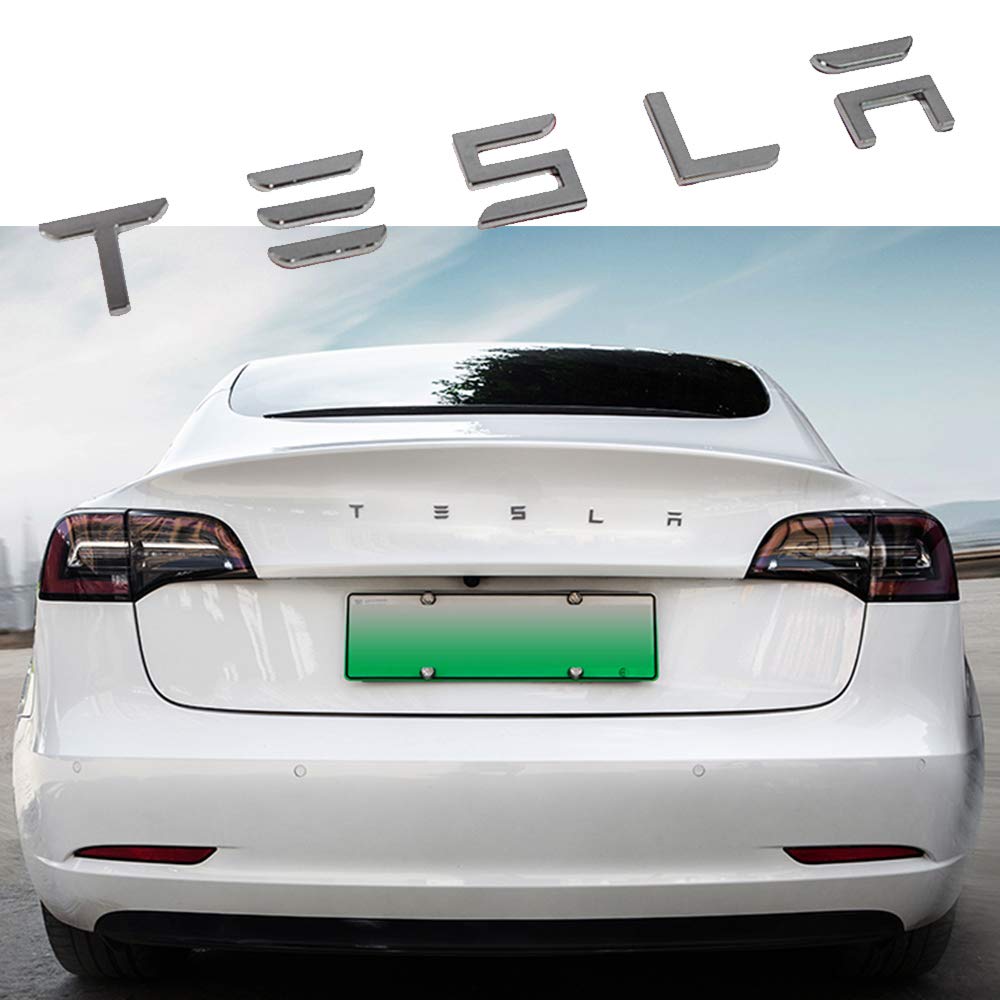 GOINUS 3D Zinklegierung Tesla Buchstaben Aufkleber Auto Heck Kofferraum Emblem Aufkleber Abzeichen Aufkleber für Tesla Model S Model 3 Model X von GOINUS