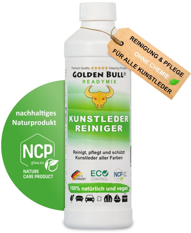 Golden Bull® Kunstleder Reiniger & Kunstleder Pflege 500ml [VEGAN - OHNE Chemie] Kunstlederreiniger für Auto, Sofa & Couch Reinigung - Natürliches Kunstleder-Pflegemittel mit Farbauffrischung von GOLDEN BULL Lederreinigung und Pflege