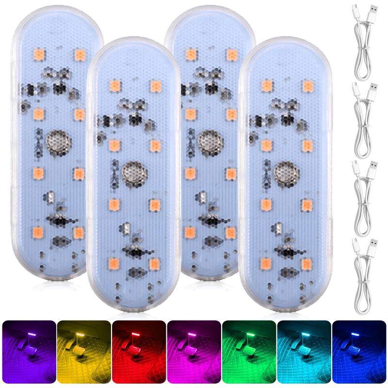 4 Stück Auto Led Innenbeleuchtung, RGB 7 Farben Einstellbar Magnetisch Touch Licht Innenraum Ambientebeleuchtung, 8 LED USB Wiederaufladbar Innenraumbeleuchtung LED Touch Licht für Auto Wohnmobil von GOMETY