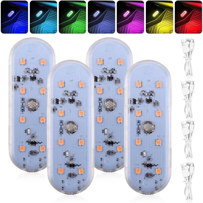 4 Stück Auto Led Innenbeleuchtung, RGB 7 Farben Magnetisch Touch Licht, 8 LED Atmosphäre Licht Einstellbar Innenraum Ambientebeleuchtung USB Wiederaufladbaren für Auto Mobilen Nachtlicht Zubehör von GOMETY