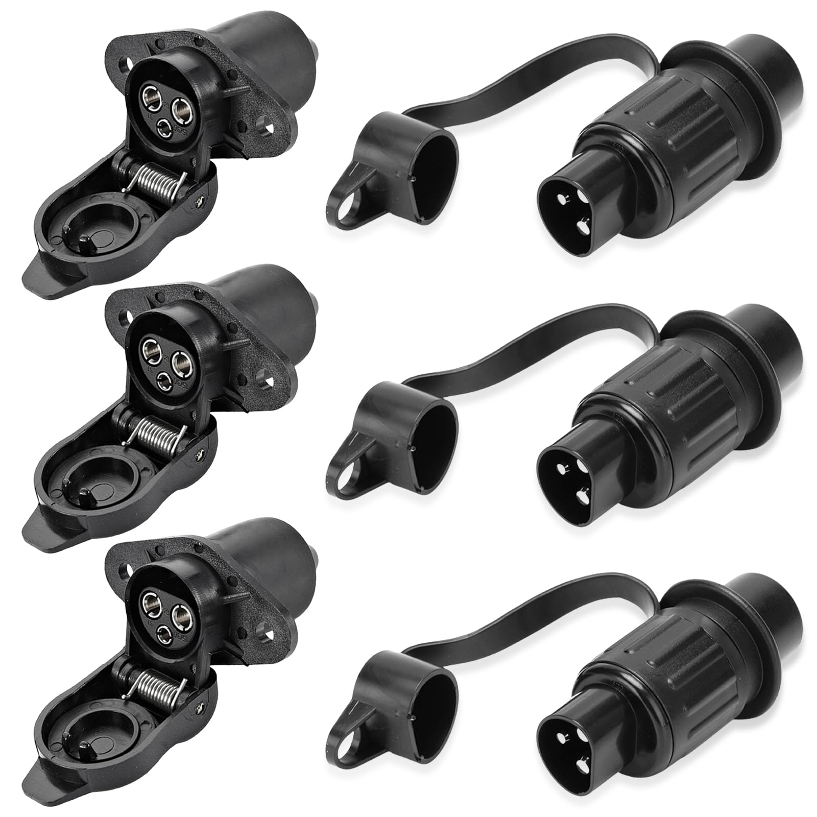 Anhänger Stecker 3 Polig Steckdose 12V Steckdose 3-Polig, Flach Dreipoliger Anhänger Steckdose, Wasserfester 3Poliger Stecker Steckdose Traktor, 3 Poliger Steckdose für KFZ LKW RV (4, M) von GOMETY