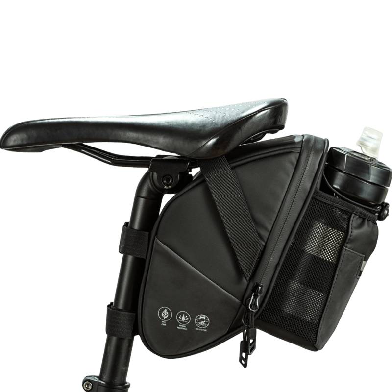 GOMETY 1.5L Reflektierend Fahrradsatteltasche mit Flaschenhalter, Reflektierend Rennrad Satteltasch Wasserdicht Kratzfest, Fahrrad Satteltasche mit Reflektierender für MTB, Rennrad, Faltrad(Schwarz) von GOMETY