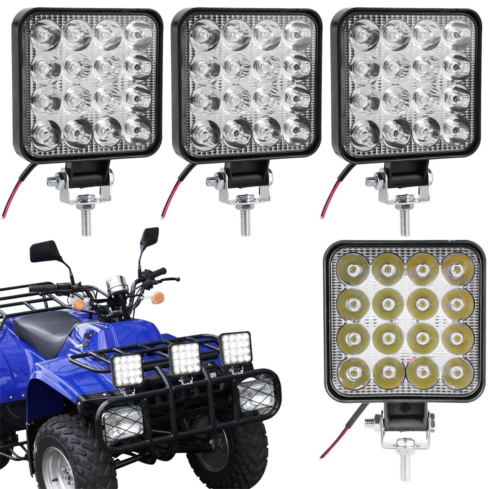 GOMETY 4 Stück 48W LED Arbeitsscheinwerfer, IP65 Wasserdicht 12V Zusatzscheinwerfer, 6500K Rückfahrscheinwerfer LED für Trecker Offroad SUV Bagger Traktoren Schlepper ATV LKW Offroad Scheinwerfer 4x4 von GOMETY