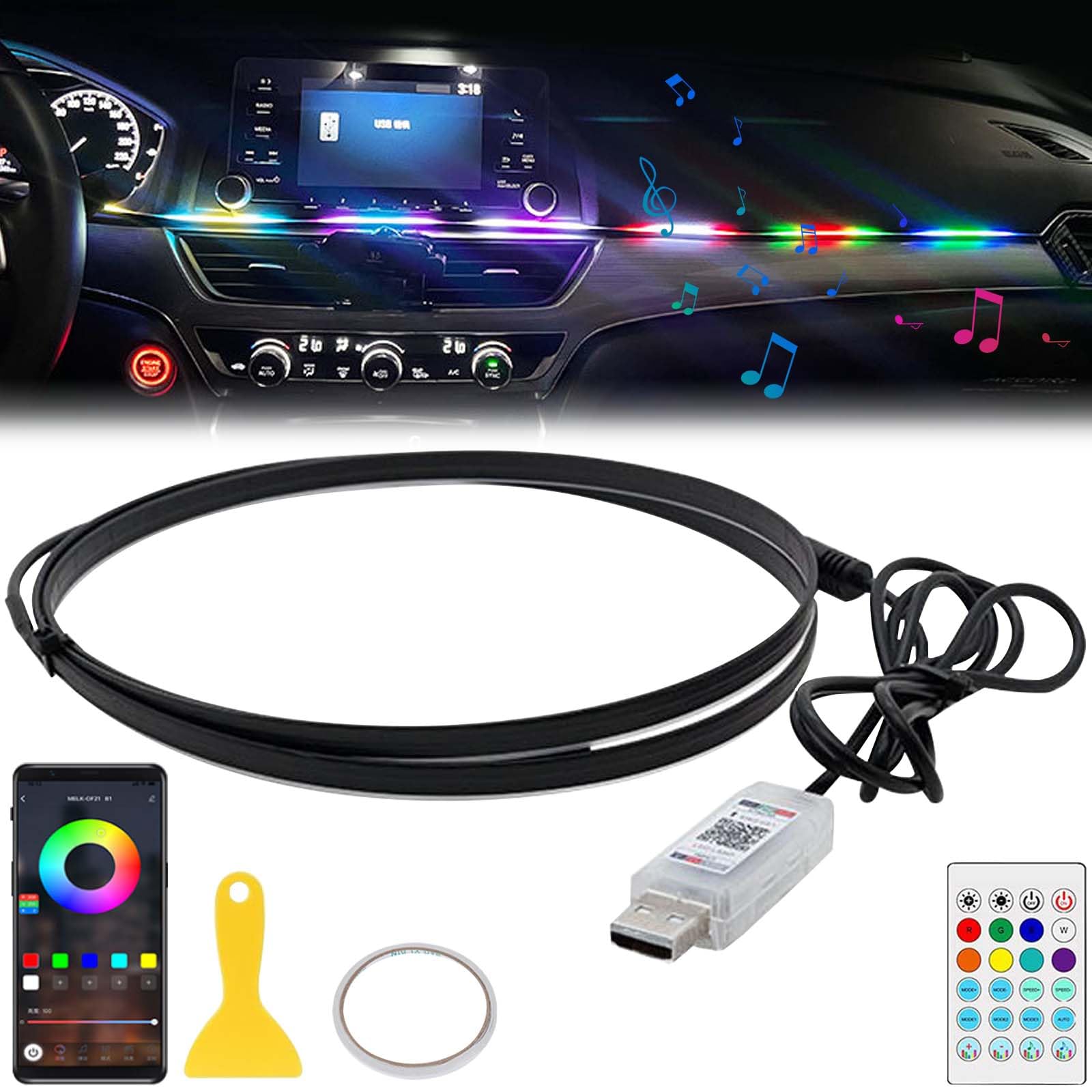 GOMETY Auto LED Innenbeleuchtung, 110cm RGB USB Port Auto Ambientebeleuchtung LED Strip mit APP Steuerung und Fernbedienung 200 Szenen-Optionen Neon Dynamic Chasing Music Sync Geschenke Männer Frauen von GOMETY