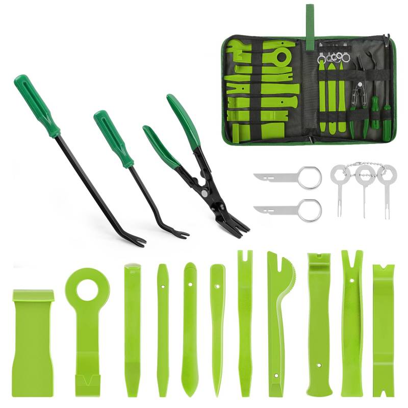 GOOACC 19Pcs Trim Removal Tool Set Panel Fastener Clips Removal Automotive Plastic Upholstery Pliers Removal Install Pry Car Tool with Storage Bag for Trim Panel Door Audio Clip Pliers Terminal-Green von GOOACC