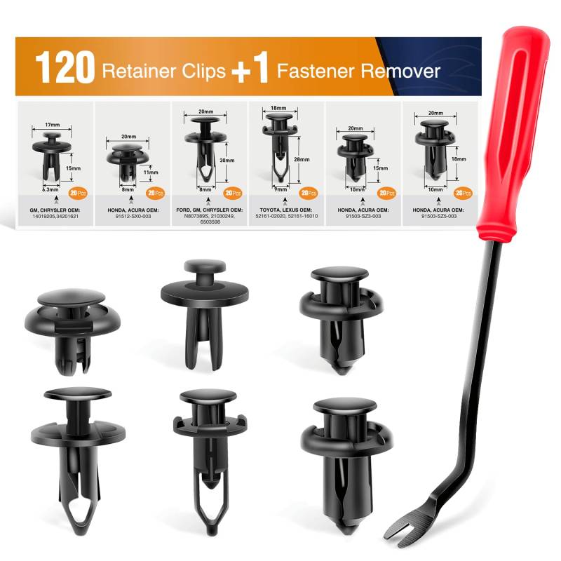 GOOACC GRC-30 120 Stück Auto-Halterung, 6,3 mm, 8 mm, 9 mm, 10 mm Dehnschrauben, Ersatz-Set, Stoßstangen-Nieten-Clips, 1 Stück Verschluss-Entferner von GOOACC