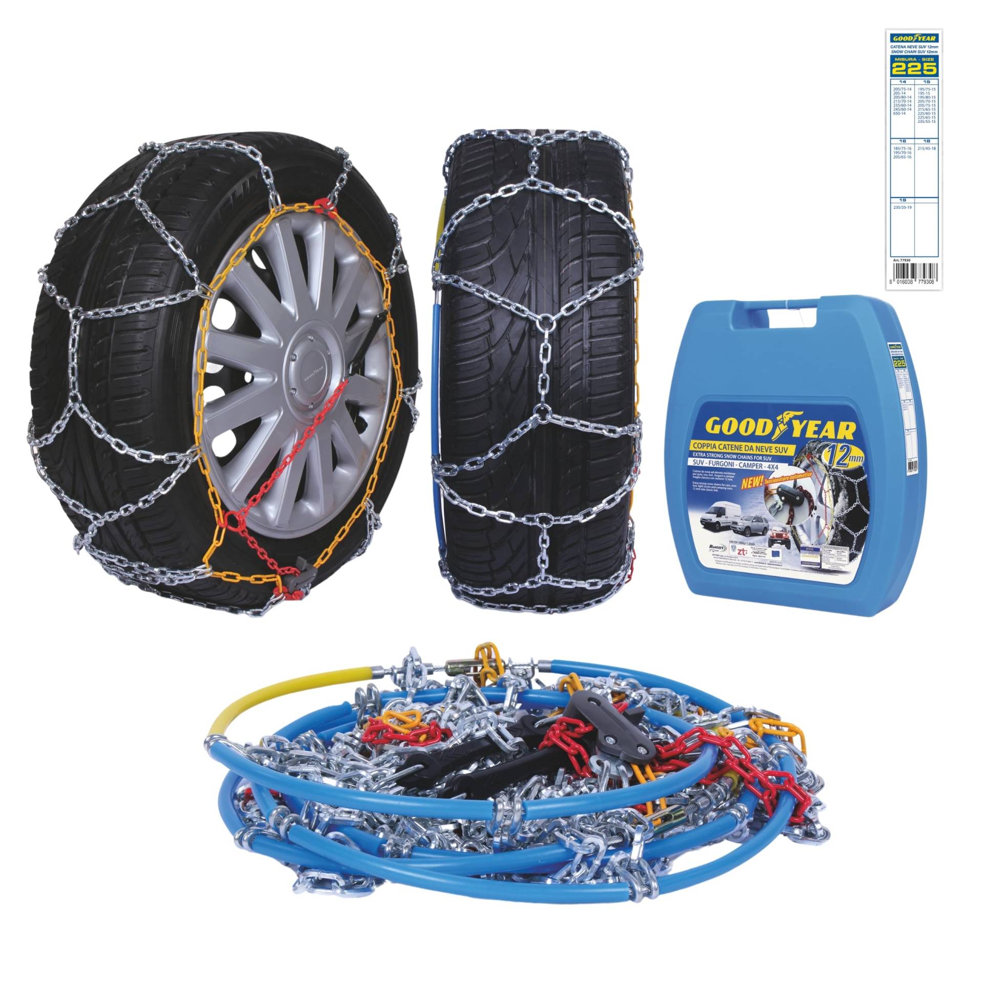 Goodyear 77930 Schneeketten 12 mm für SUV, Lieferwagen und Wohnmobil mit Selbstspannsystem, Größe 225 von Goodyear