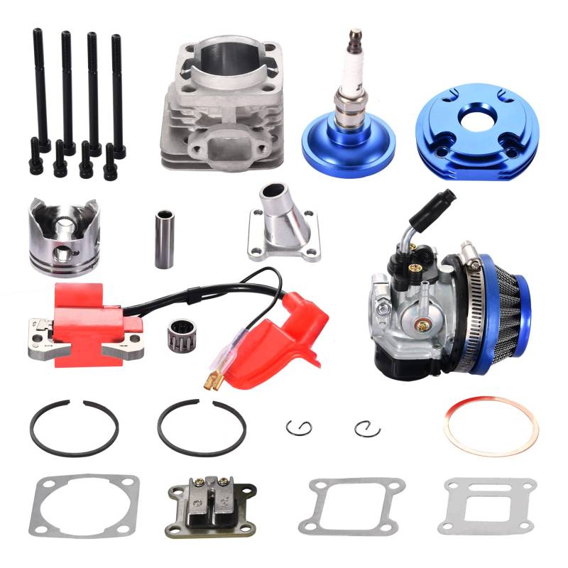 Blau 44–6 Big Bore 2-Takt-Motor Zylinder Kolben Kit Mit Vergaser Luftfilter ZüNdspule Set Ersatz für 43cc 47cc 49cc PocketBike ATV Quad Mini Motocross von GOOFIT