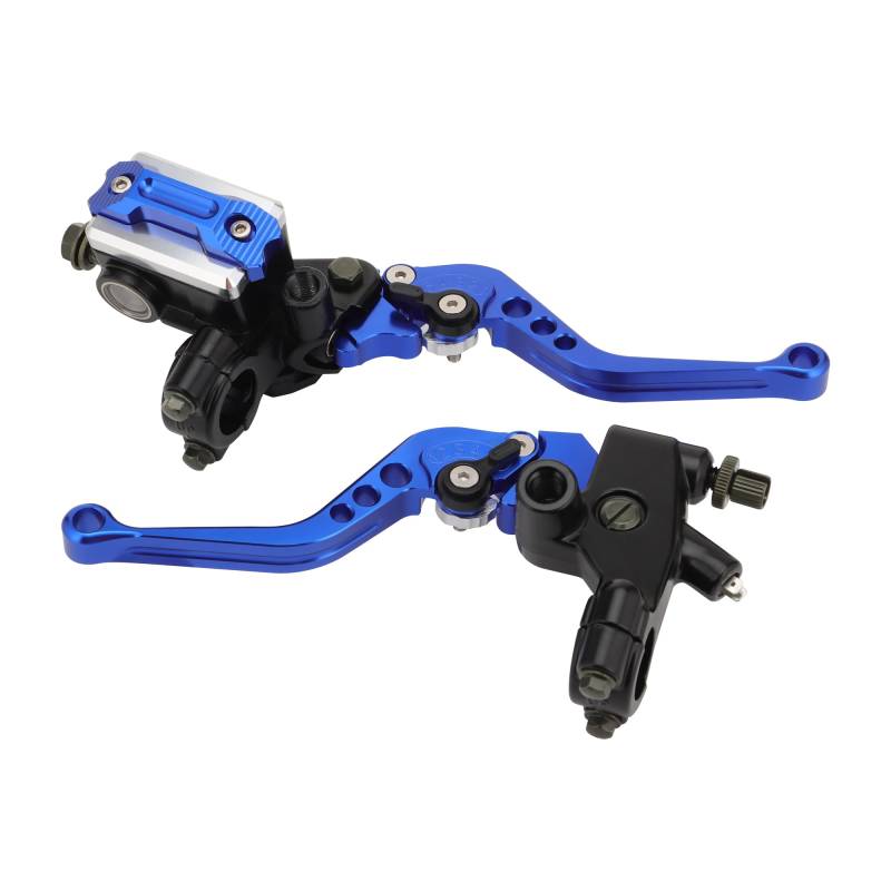 GOOFIT 22mm Blau Universal Motorrad Bremse Kupplungshebel Lenker Bremse Hauptzylinder Reservoir Bremshebel Set Ersatz für Dirt Bike Scooter von GOOFIT