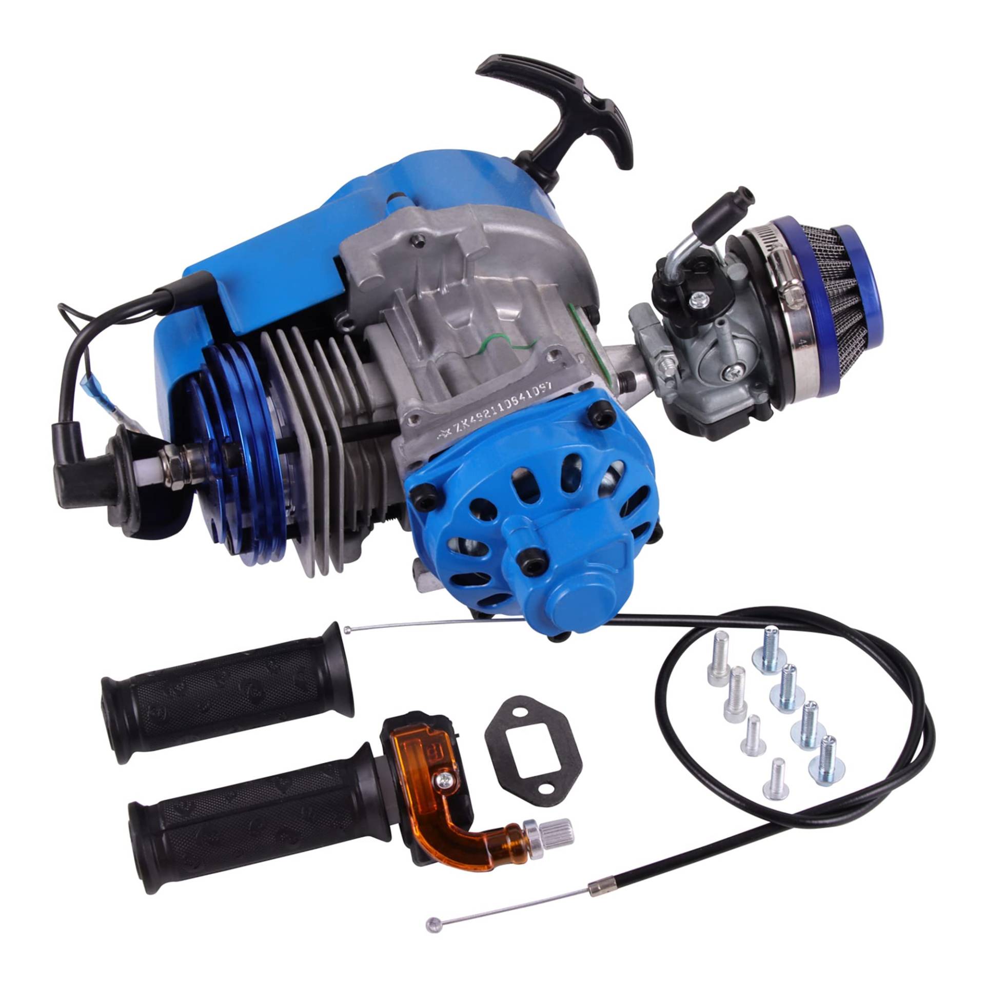 GOOFIT Blau 44-6 Big Bohrer Zylinder Modifizierter Motor Mit Vergaser-RüCkstoß Zug Starter Griff Stangen Drosselklappe Ersatz füR 2 Hub 43cc 47cc 49cc ATV Mini Dirtbike BüRstenschneider Wasserpumpe von GOOFIT