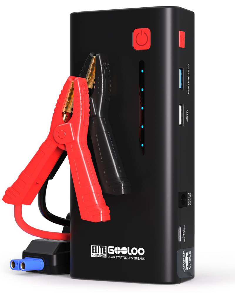 GOOLOO 3000A Starthilfe Powerbank, Powerbank Auto Starthilfe 12V up to 8.5L Benzin or 6.0L Diesel Motor mit LED, 3 Schnelllade USB Ausgänge und Starthilfekabel von GOOLOO