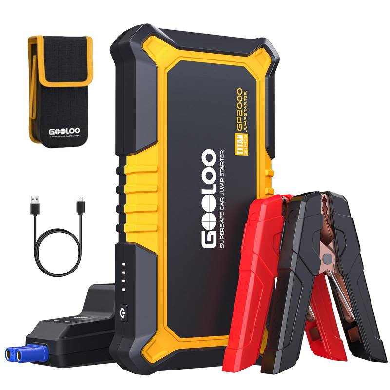 GOOLOO GP2000 Starthilfe Powerbank, 2000A Auto Starthilfe, Supersafe 12V Batterie Booster Auto Starthilfe mit Starthilfekabel(bis zu 8,0L Benzin oder 6,0L Diesel) von GOOLOO