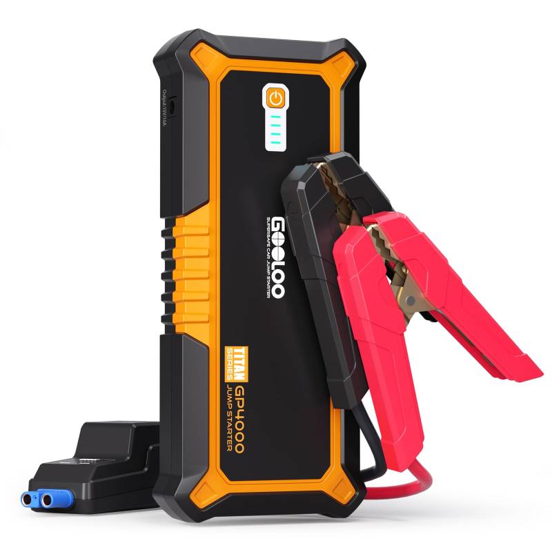 GOOLOO GP4000 Starthilfe Powerbank, 4000A Tragbares Starthilfe(Alle Benzin und Bis Zu 10L-Diesel) 12V SuperSafe Batterie Booster Auto Starthilfe mit USB-Schnellladung und Starthilfekabel für PKW von GOOLOO