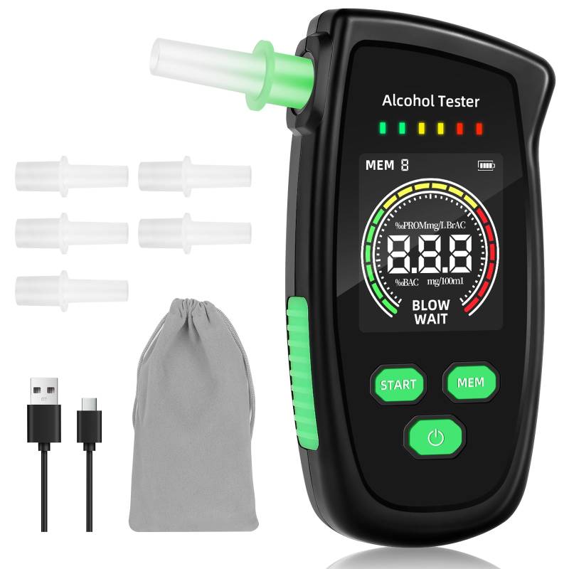 GOOPOOL Alkoholtester - Alkoholtester Polizeigenau, Hochpräzisions Promillemessgerät mit 5 Stück Mundstücken, hochgenaue Brethalizer mit digitalem LCD-Bildschirm für Home Personal Testing von GOOPOOL