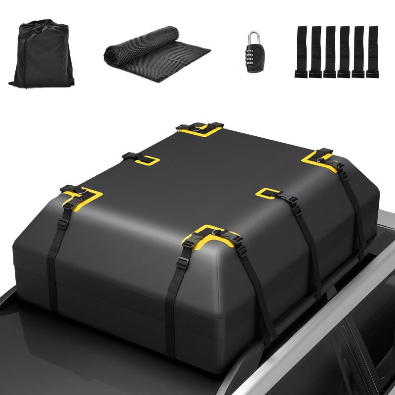 GOPLUS 600L Auto Dachbox, wasserdichte Dachtasche für Autos mit/ohne Gepäckträger, Gepäckbox mit Rutschfester Matte & 6 Türhaken, Aufbewahrungsbox für Reisen und Gepäcktransport (600L) von GOPLUS