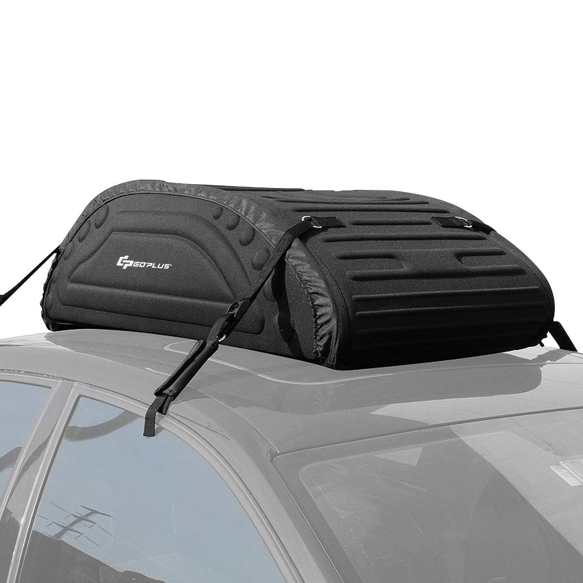 GOPLUS Auto Dachtasche, Dach Gepäckträger, Faltbare Dachbox Softbox, Wetterbeständiger Dachkoffer aus Wasserdichtem Stoff, Aufbewahrungsbox Reisetasche für Reisen und Transport, Schwarz von GOPLUS