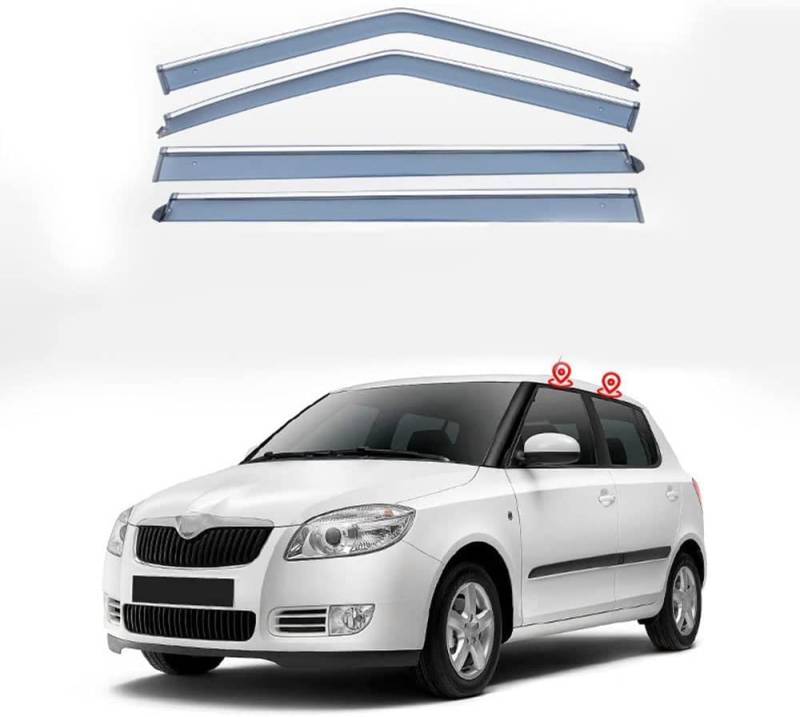 GOSUNA 4 Stück Autofenster Windabweiser für Skoda Fabia 5J NJ 2008-2020, Seitenfenster Regenabweiser Beschlagfrei Beschattung Deflektor Augenbrauen Dekoration Zubehör,5j2008-2014 von GOSUNA