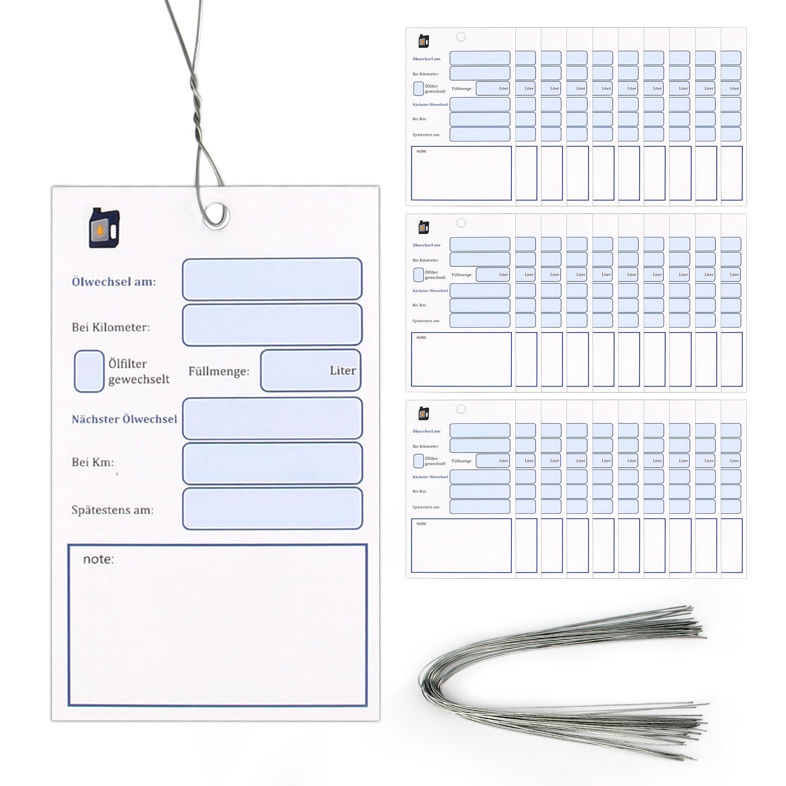30 Stück Ölwechselzettel, Ölzettel, Service Aufkleber Kfz, Mit 30 Stahldrähten, Öl Service Anhänger(10 X 6 Cm) von GOTDYBST