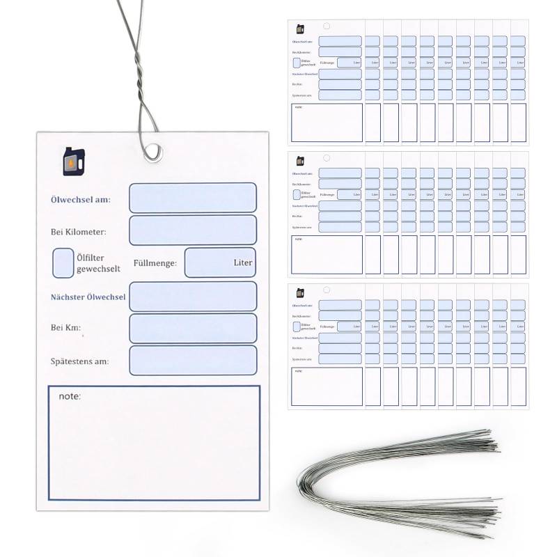 30 Stück Ölwechselzettel, Ölzettel, Service Aufkleber Kfz, Mit 30 Stahldrähten, Öl Service Anhänger(10 X 6 Cm) von GOTDYBST