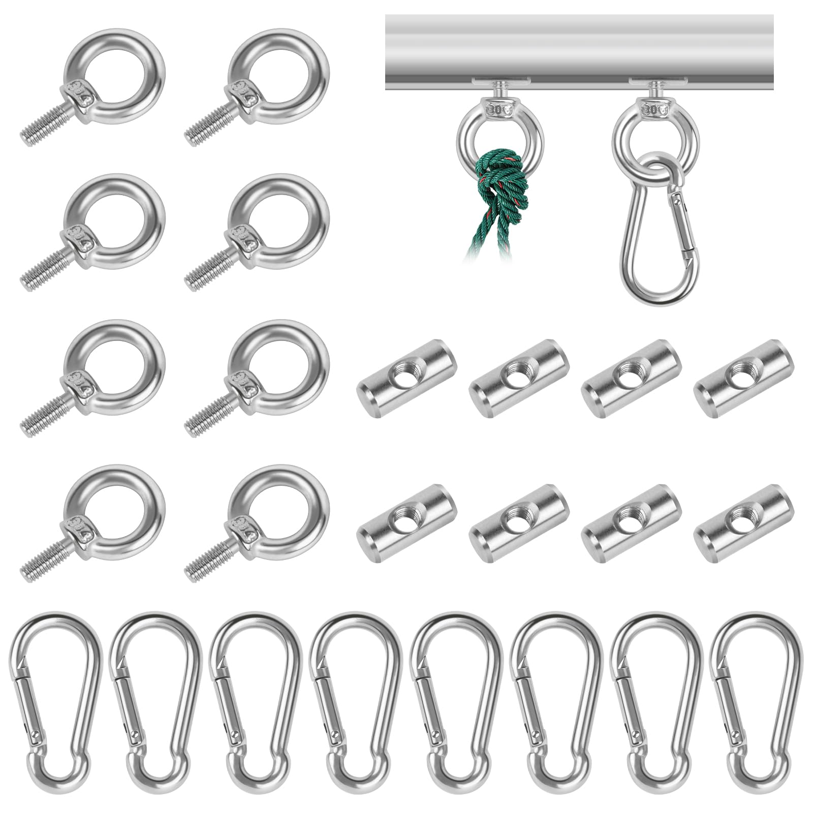 GOWTX Markisenschienen-Stopper, 6 mm, M4, Ringblockierung, multifunktionale Markisenschienen-Haken mit Karabiner-Clips, Edelstahl-Markisen-Paspel-Stopper für Wohnmobil, Hängematte, 8 Stück von GOWTX