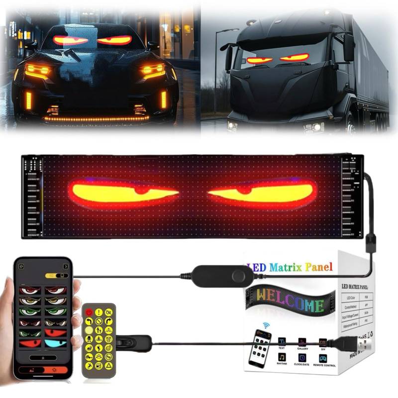 Led Augen Auto LKW: Teufelsaugen Frontscheibe Heckscheibe Wasserdicht Smart DIY Programmierbare USB Led Display Ultradünnes Flexibles Dynamic Soft Screen Matrix Panel (1 stück, 10,2x34,8 cm) von GOZYLA