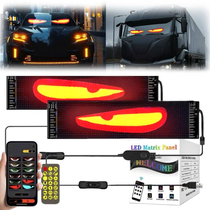 Led Augen Auto LKW: Teufelsaugen Frontscheibe Heckscheibe Wasserdicht Smart DIY Programmierbare USB Led Display Ultradünnes Flexibles Dynamic Soft Screen Matrix Panel (2 stück, 19,2x133 cm) von GOZYLA