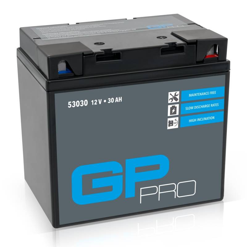 GP-PRO 53030 12V 30Ah GEL-Batterie (Kompatibel mit SLA53030 / C60-N30-A) Motorradbatterie, GEL Batterie für Quad, Rasentraktor uvm, anthrazit, blau, schwarz von GP-PRO