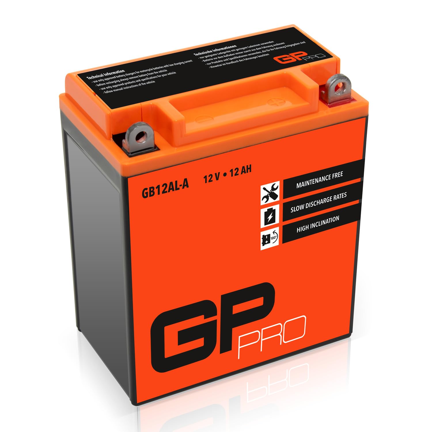 GP-PRO GB12AL-A 12V 12Ah GEL-Batterie (Kompatibel mit YB12AL-A / YB12AL-A2) (Wartungsfrei & Versiegelt) Akkumulator Motorrad Motorradbatterie von GP-PRO