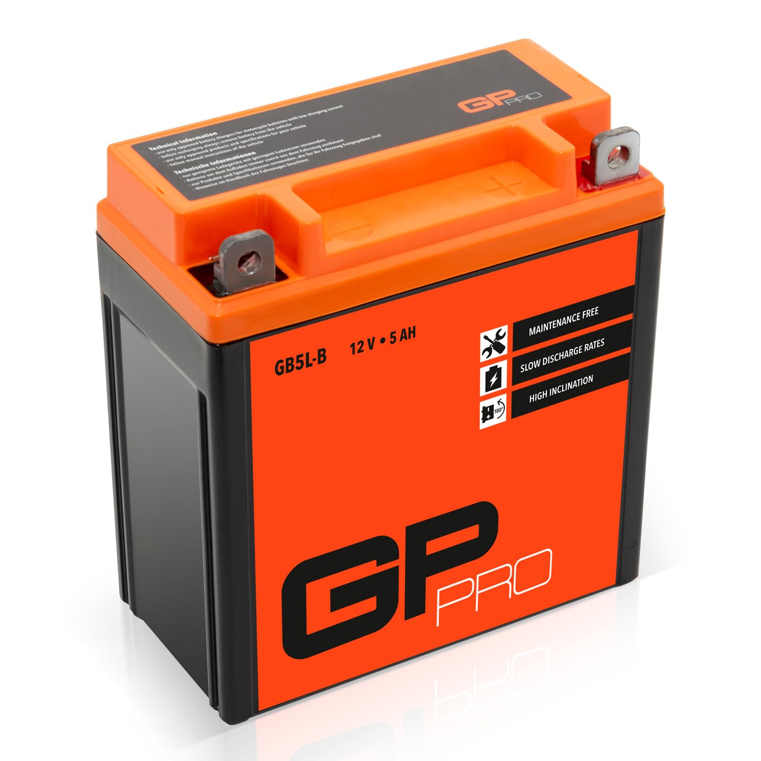 GP-PRO GB5L-B 12V 5Ah GEL-Batterie (Kompatibel mit YB5L-B / YT5L-BS) (Wartungsfrei & Versiegelt) Rollerbatterie Akkumulator Roller Moped von GP-PRO