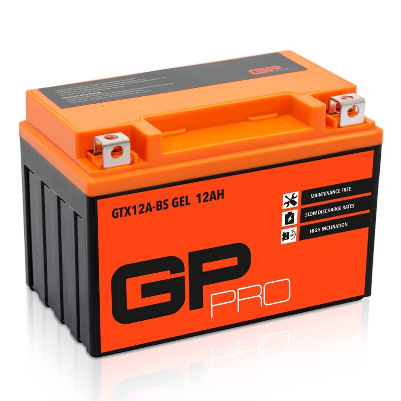 GP-PRO GT12A-BS 12V 12Ah GEL-Batterie (Kompatibel mit YT12A-BS / YTX12A-BS) (Wartungsfrei & Versiegelt) Akkumulator Motorrad Motorradbatterie von GP-PRO