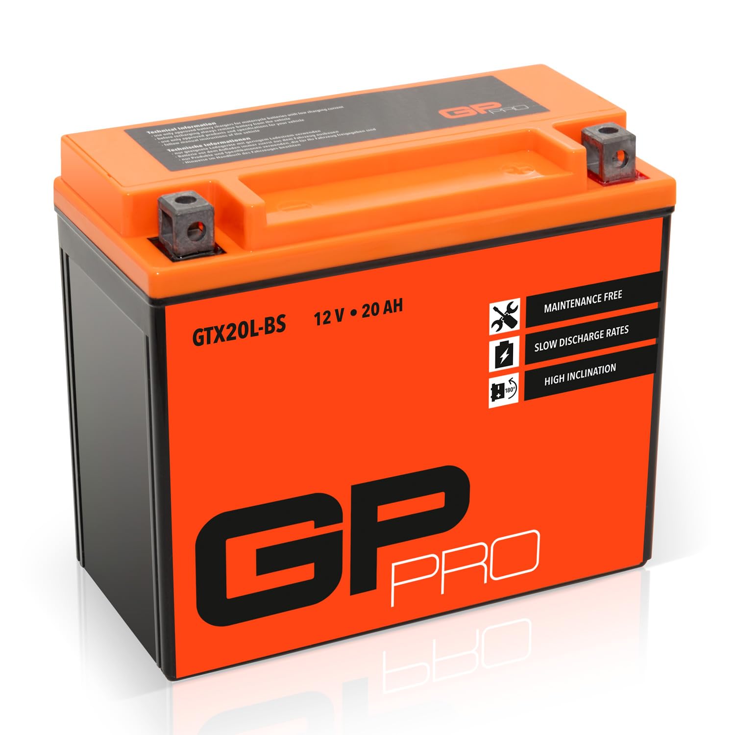 GP-PRO GTX20L-BS 12V 20Ah GEL-Batterie (Kompatibel mit YTX20L-BS / YTX20HL-BS) (Wartungsfrei & Versiegelt) Akkumulator Motorrad Motorradbatterie von GP-PRO