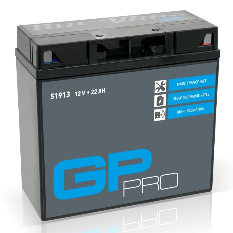 GP-PRO Gel-Batterie 12V 22Ah 51913 GT19BL-BS Motorradbatterie, wartungsfrei versiegelt vorgeladen ähnlich YT19BL-BS / 51814/52015 von GP-PRO