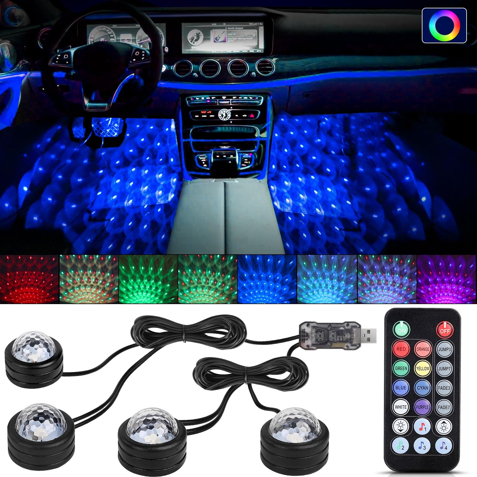 Auto LED Innenbeleuchtung, Musik Sync RGB Ambientebeleuchtung Auto mit 8 Farben und 4 Dynamische, Fernbedienung&USB Control Fußraumbeleuchtung Auto für Auto, Geschenke für Männer Frauen von GPJYD