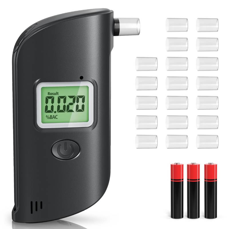 GPUTEK Alkoholtester, Alkomat Promillemessgerät mit Digitaler LCD-Anzeige, Tragbar Alkohol Tester mit 20 Mundstücken und 3 Batterien für Privaten, Geschenk für Autoliebhaber Männer Freunde von GPUTEK