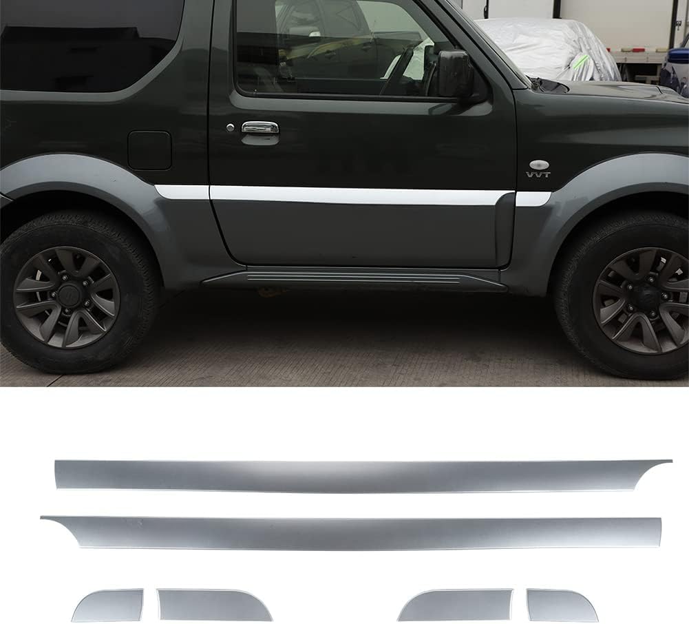 Auto ABS Schutzleisten und Zierleisten für Suzuki Jimny 2012-2017, Body Side Moulding Trim mit Jimny Logo 6pcs (Silber) von GQDGCU