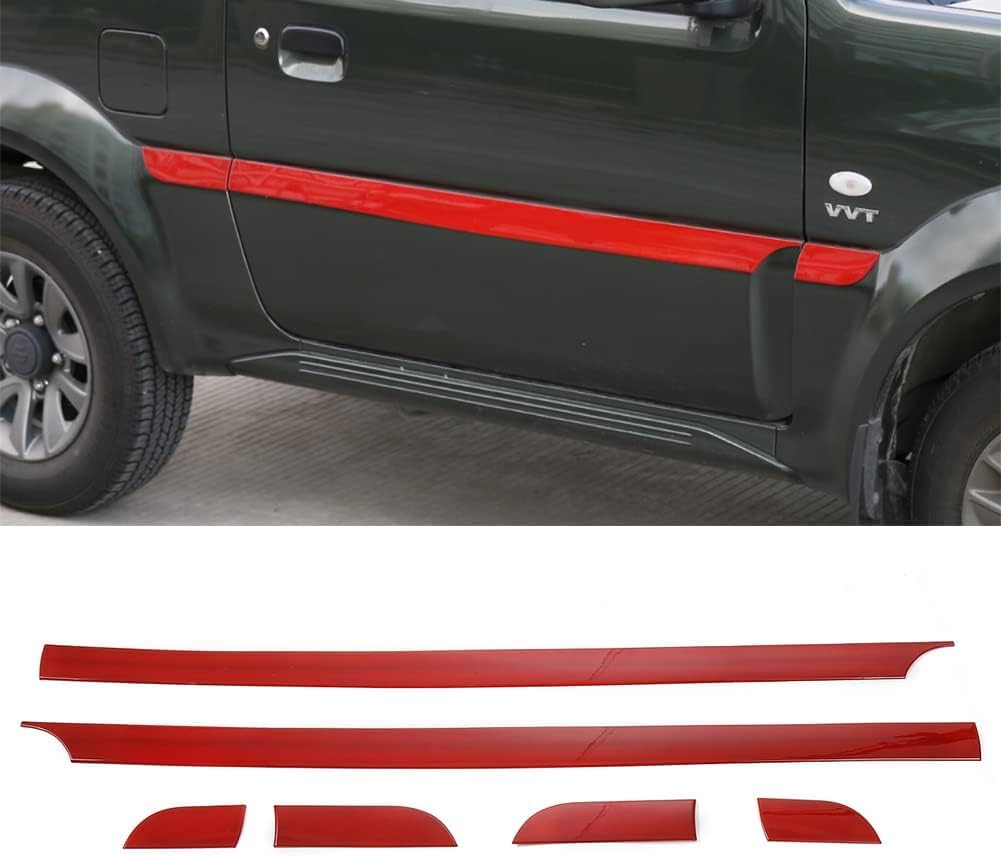 Auto ABS Schutzleisten und Zierleisten für Suzuki Jimny 2012-2017, Body Side Moulding Trim mit Jimny Logo 6pcs (rot) von GQDGCU