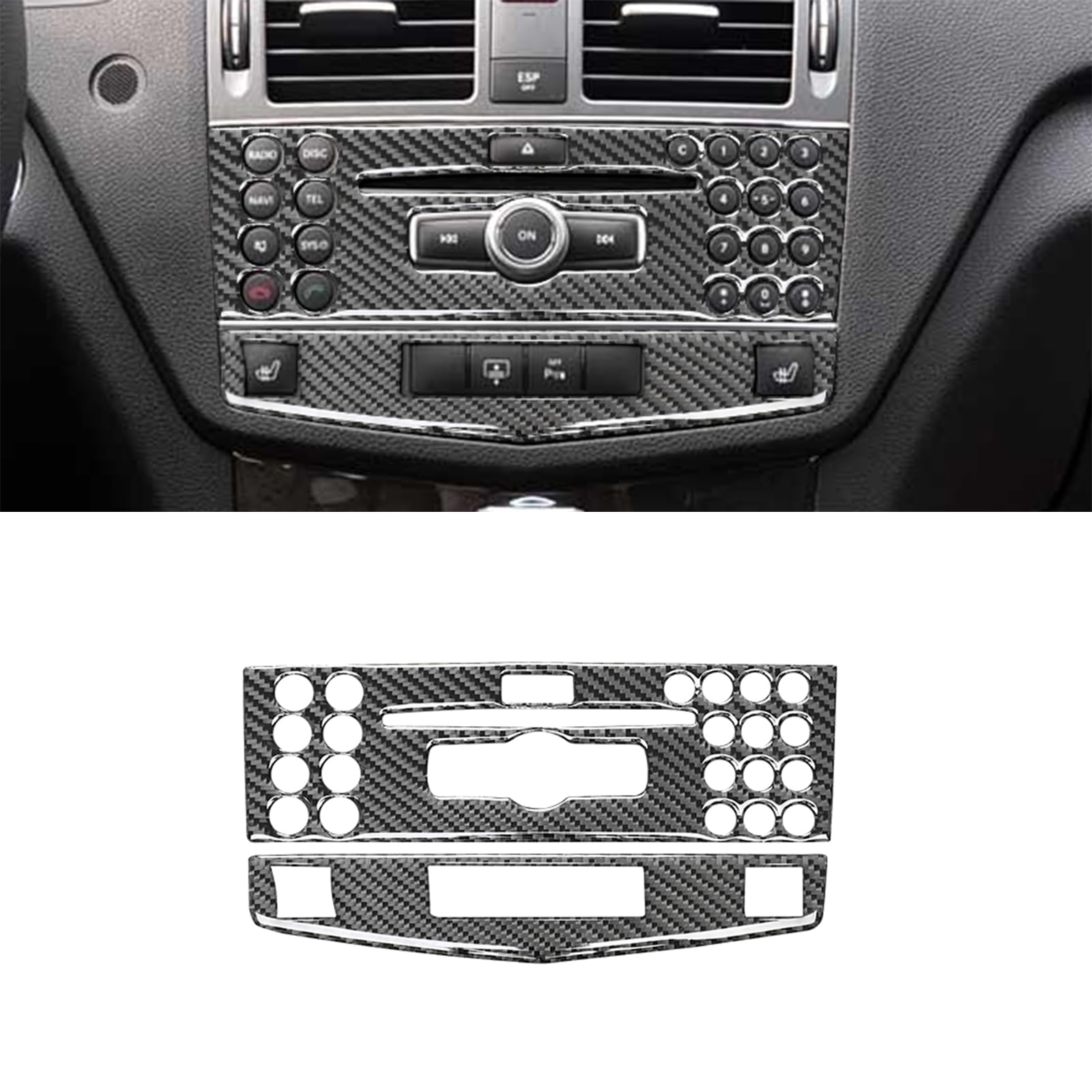 Auto Interior Aufkleber aus Carbonfaser, Innere Abdeckung Dekoration für Mercedes-Benz W204 2007-2014, Innenraum Sticker Trim, Auto Accessoires Tuning (CD-Panel A) von GQDGCU