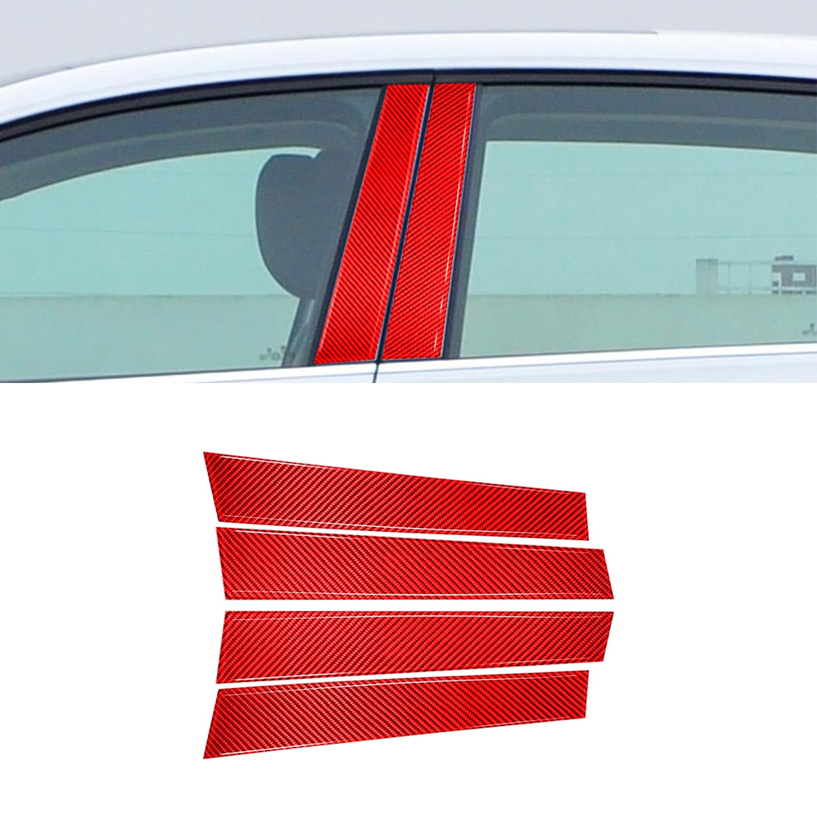 Kohlefaser Trim Abdeckung, Interior Sticker Zubehör für VW GOLF 8 2020-2024, Auto Accessoires Tuning, Innen Dekoration Abdeckung (Fenster B-Säule,Rot) von GQDGCU