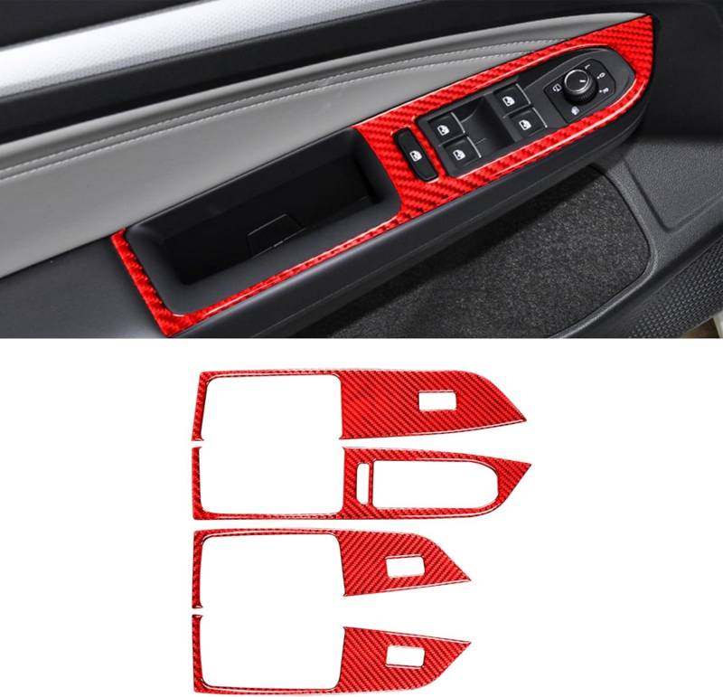 Kohlefaser Trim Abdeckung, Interior Sticker Zubehör für VW GOLF 8 2020-2024, Auto Accessoires Tuning, Innen Dekoration Abdeckung (Fenster Tasten,Rot) von GQDGCU