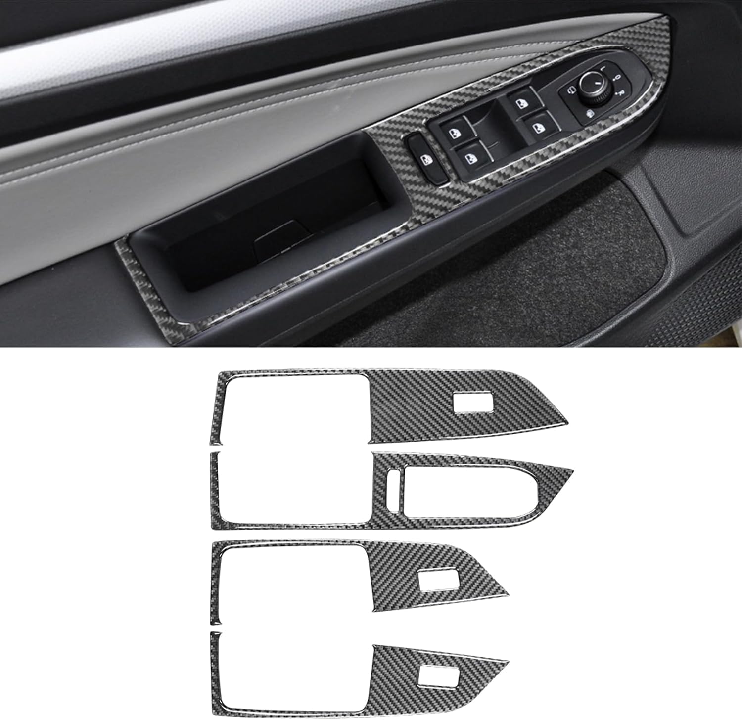 Kohlefaser Trim Abdeckung, Interior Sticker Zubehör für VW GOLF 8 2020-2024, Auto Accessoires Tuning, Innen Dekoration Abdeckung (Fenster Tasten,Schwarz) von GQDGCU