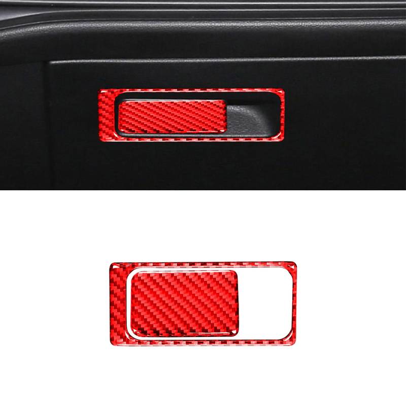 Kohlefaser Trim Abdeckung, Interior Sticker Zubehör für VW GOLF 8 2020-2024, Auto Accessoires Tuning, Innen Dekoration Abdeckung (Handschuhfach-Griff,Rot) von GQDGCU