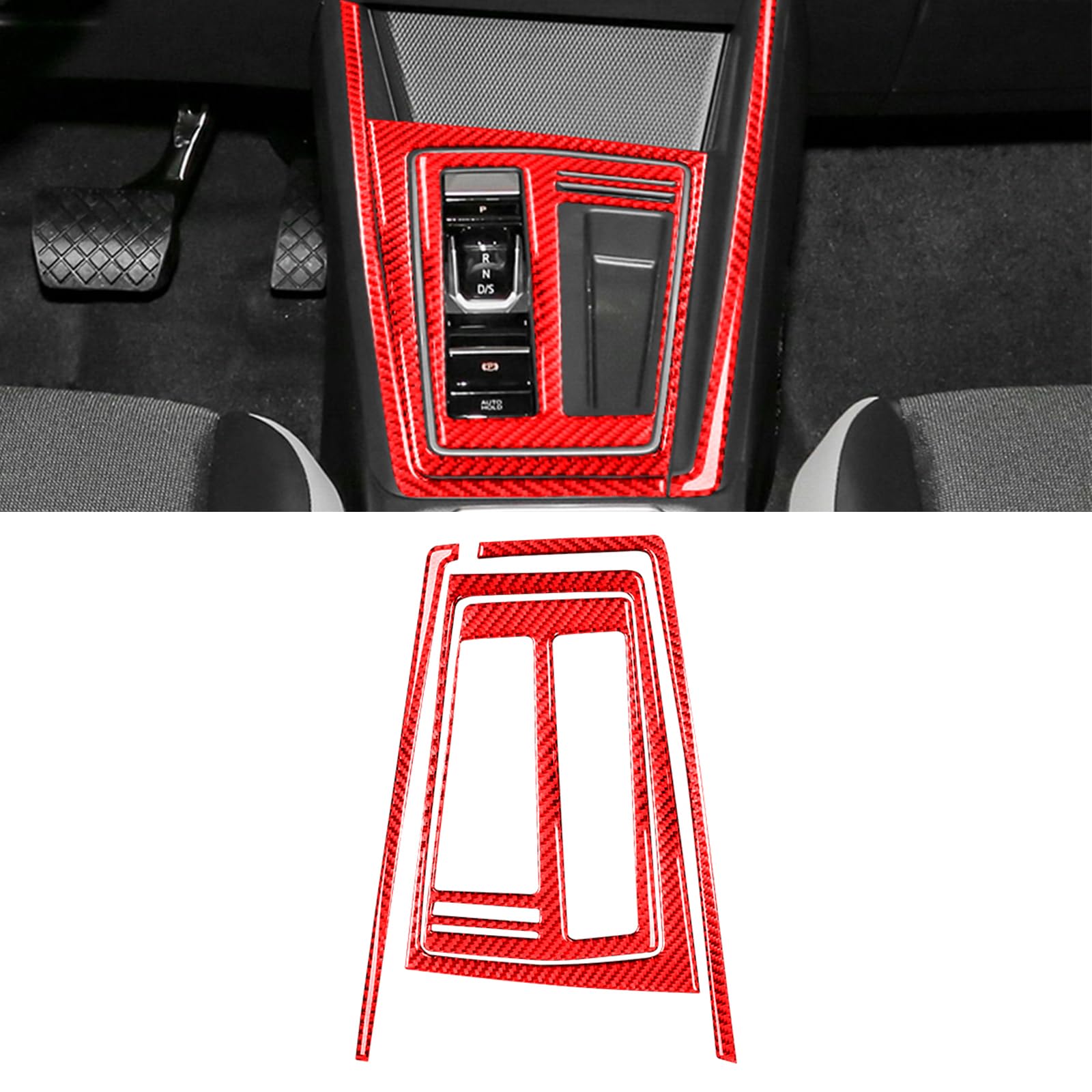 Kohlefaser Trim Abdeckung, Interior Sticker Zubehör für VW GOLF 8 2020-2024, Auto Accessoires Tuning, Innen Dekoration Abdeckung (Schalthebelrahmen,Rot) von GQDGCU